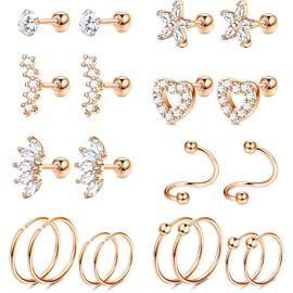 Jstyel Women's Helix Earrings, Hoop Earrings, Screw Type, Zircon Opal, Small, Hypoallergenic, Zircon