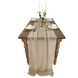BTF Home Chiffon Table Runner: 10ft Romantic Wedding Runner Sheer Bridal Party Decorations (29 x 120 inch, Beige)