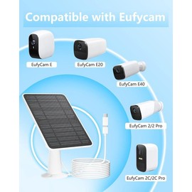 Solar Panel Charger Compatible with Eufycam 3/3C/2C/2C Pro/E40/E20/2/2 Pro/E/L20/L40/Solo/SoloCam Spotlight, 5W Solar Panel for Eufy Camera, Micro USB & USB-C Port, 9.8ft Cable, P65 Waterproof, 2 Pack