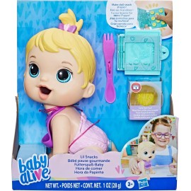 Baby Alive Lil Snacks 8" Baby Doll Blonde Hair Eats and Poops, Snack Box Mold