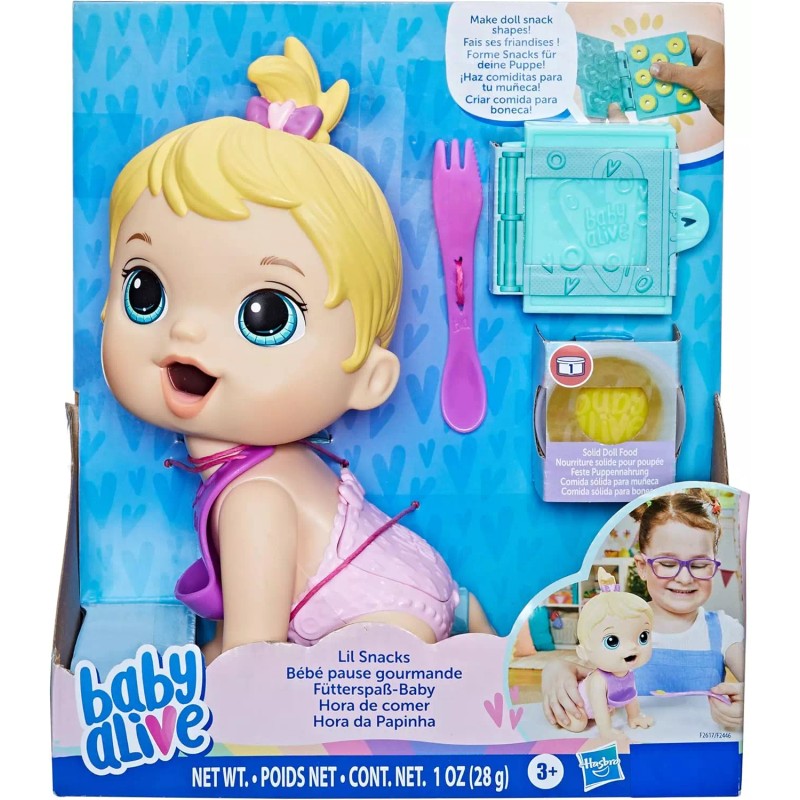 Baby Alive Lil Snacks 8" Baby Doll Blonde Hair Eats