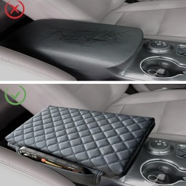 WQMXILI Console Cover for Ford Explorer 2011-2019 Armrest Cover Leather Arm Rest Pad Black Middle Console Cover with Pockets for Explorer Accessories