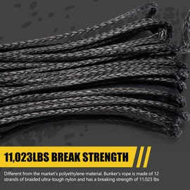 BUNKER INDUST 1/4" x 50' Synthetic Winch Rope Kit,11023LBS Winch Line with Protective Sleeve + Forged Winch Hook + Strap, Nylon Winch Cable Replacement for 3500-6000LBS Winch Off-Road ATV UTV