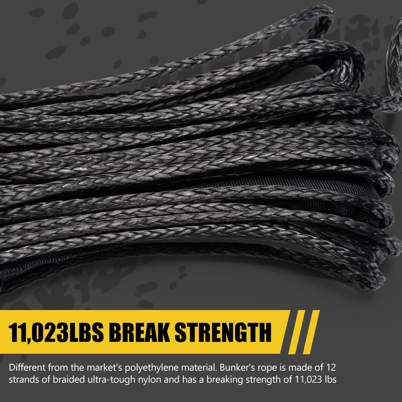 BUNKER INDUST 1/4" x 50' Synthetic Winch Rope Kit,11023LBS Winch