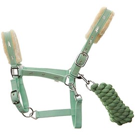 Cwell Equine NEW Horse print fur padded headcollars halter + matching lead MINT GREEN F/C/P (COB)
