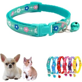 Kitten Collar with Bell,Flower Cat Collar Girl Cute Fancy Puppy Collar with Bells for XXS XS Tiny Little Kitten Pet Female Dogs,Neck 7-12 Inch (Flower Green, Neck7-12)