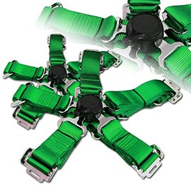 EPARTS 2 Pieces Universal Durable 2" Green Nylon Strap 5 Point Cam Lock Seat Buckle Sport Racing Safety Harness Seat Belt