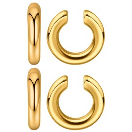 Fokoo Ear Cuff de Inoxidable de Hipoalergénicos, 2 Piezas Aretes sin Perforación para Cartílago, Puños Abiertos, Diseño Redondo, Más de Moda, Mejor Regalo para Mujeres En Cumpleaños y Aniversarios.(Oro)