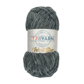 Troyarn Velvet Star, Silvery Glitter Chenille Baby Blanket Yarn Amigurumi Yarn for Crocheting and Knitting Super Bulky 100 gr (120 yds) Length: 110 m (10430 - Smoke, 1 Skein)