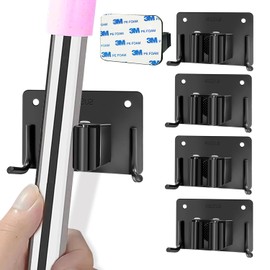 HAOYOWJY Mop and Broom Holder Wall Mount Stainless Steel 304 Tool Garage Organization Rack Screw and Self Adhesive Broom Hanger Heavy Duty 4pcs (Double hooks big size，4pcs black)