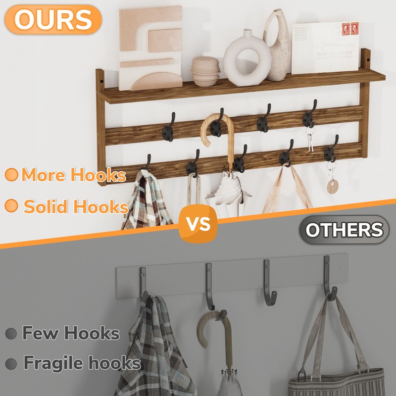 AMBIRD Wall Hooks with Shelf 28.9inch Entryway Wall Hanging Shelf,