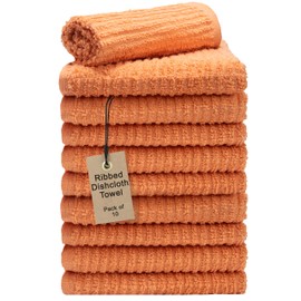 Textila Bar Mop Towels 12x12 Inch – Orange – Pack of 10, Cotton Dish Cloths & Cleaning Towels for Kitchen, Bar, Restaurant, Household Use – Absorbent, Durable, Reusable