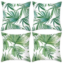 Betadistor Pillow Protectors 4 Pack 18x18 Inches Tropical leaves Decorative Throw Pillow Case for Home Office Sofa Bedroom Car Garden Double Sided Printing, Tropical leaves, 501-0021