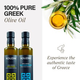 Kouzini Medusa Bundle, Premium Greek Organic Extra Virgin Olive Oil, Raw Unfiltered Extra Virgin Olive Oil, Royal Fig Balsamic Vinegar, and Basil Garlic Seasoning, For Kitchen, Grill, Salad Dressings