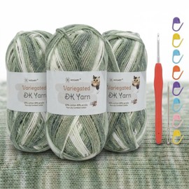 Crochet Yarn 3×100g Satin-Dyed 4-Ply 60% Cotton 40% Acrylic Combed Cotton Yarn for Beginners with 2.5mm Hook & Accessories, DK Wool for Amigurumi Baby Hats Scarves