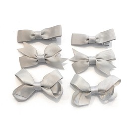 6 Clips (3 Pairs) School Bows Girls Small Hair Grosgrain Ribbon Hair Accessories Uniform (Silver Grey)