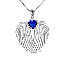 YFN Wings Necklace Sterling Silver Guardian Angel September Birthstone Necklace Wings Pendant Jewelry for Women Gifts