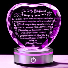Gifts for Girlfriend, to My Girlfriend Gifts Laser Engraved Heart Crystal with Colorful LED Base - Mothers Day Anniversary Birthday Gifts for Her Girlfriend Valentines Christmas Decor from Boyfriend