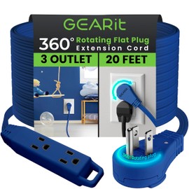 GEARit 360 Rotating Flat Plug Extension Cord with 3 Outlets (20ft, Navy) 16AWG/13A 3 Prong Wire, Outlet Saver for Home Office Dorm Room Essentials, ETL Certified