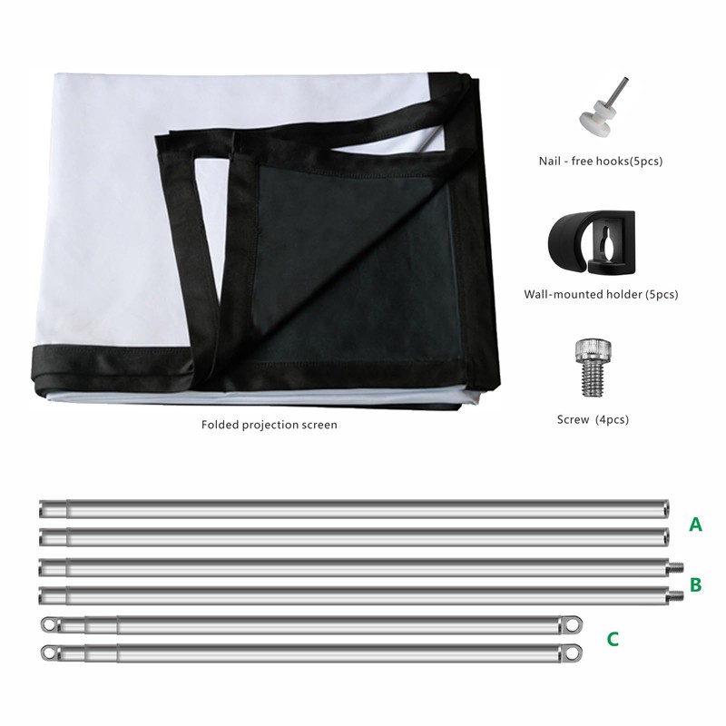 Foldable Projector Screen 70 inch with Lightweight Telescopic Pole Frame