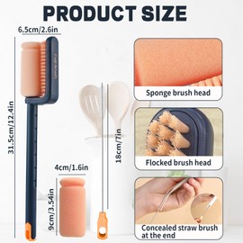 LELE LIFE Bottle Brush Cleaner Set for Inner & Outer Walls, 2 Pack Long Handle Water Bottle Brush with Straw Brush, 3-in-1 Bottle Brushes for Cleaning Bottle Cup Tumbler Mug,Blue