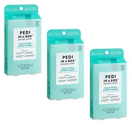 VOESH Pedi in a Box Deluxe 4-Step - Eucalyptus Energy Boost Scent, 3 Pack, Pedicure Set, At Home Pedicure, Foot Soak, Foot Mask, Foot Spa Pedicure Set…