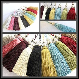 Penbrice Interiors Silver Orbs key tassel 10cm + 4cm loop aprox Fabric decoration Chrome sewing accessory trim (Cream)
