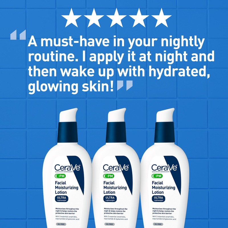 CeraVe PM Facial Moisturizing Lotion, Night Cream with Hyaluronic Acid
