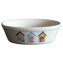 2 x Beach Hut Design Small Oval Pie Dish / Baking Dish