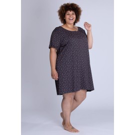 maluuna Ladies Plus Size Polka Dot Nightdress 100% Cotton, charcoal