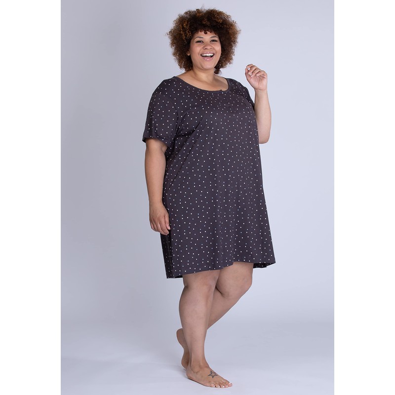 maluuna Ladies Plus Size Polka Dot Nightdress 100% Cotton, charcoal