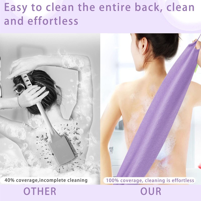 4 Pcs Exfoliating Back Scrubber with Handles,Nylon Back Exfoliator Extended