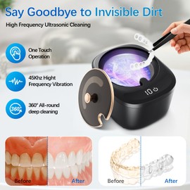 Ultrasonic Retainer Cleaner Machine - Raccomb 45kHz LED Light Ultrasonic Cleaner for Dentures, Aligner, Mouth Guard, Night Guard Cleaner, 230mL Sonic Cleaning Machine for Jewelry, Dental Appliances
