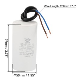 PATIKIL CBB60 50uf Running Capacitor,1Pcs AC 450V 2 Wires 50/60Hz Cylinder 97x50mm for Water Pumps, Washing Machines Motor Start