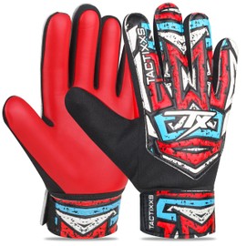 TACTIXXS Soccer Goalie Gloves,Goalkeeper Gloves for Kids,Youth 4mm Latex Palm Football Gloves for Kids with Double Wrist wrap Protection Super Grip (Red, Size 4 Suitable for 6-9 Years)