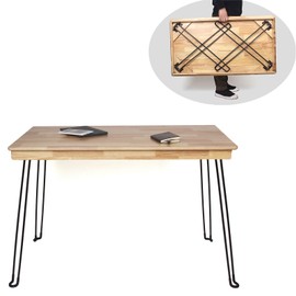 RUBAPOSM Wooden Folding Desk Portable Folding Wood Table 43in Fold-Down Workbench No Assembly Required for Home Office Writing Reading Puzzle Small Computer Table