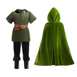 Mecamelon 8 Pcs Archer Costume for Kids Boys Medieval Renaissance Hunter Costume with Cape (Green, 9-10 Years)