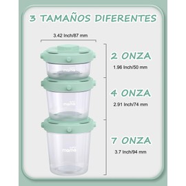 Contenedores de Alimentos para Bebés, Tarros de Almacenamiento de Alimentos para Bebés con Tapas Herméticas, Juego de 6 Recipientes para Congelación de Alimentos para Bebés, a Prueba de Fugas (Verde)