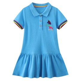 Youlebao Girls Cotton Long Sleeve Casual Cartoon Appliques Striped Jersey Dresses(4T, UGDS17)