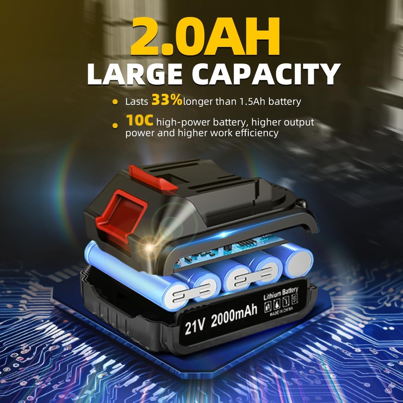 Cordless Drill Set, 21V Power Drill, Double 2000mAh Batteries Electric