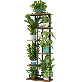 LINZINAR Plant Stand 6 Tier 7 Plant Multiple Flower Rack Holder Shelves Rack Storage Organizer Display Indoor Planter for Balcony Bedroom Patio Garden Living Room, Black