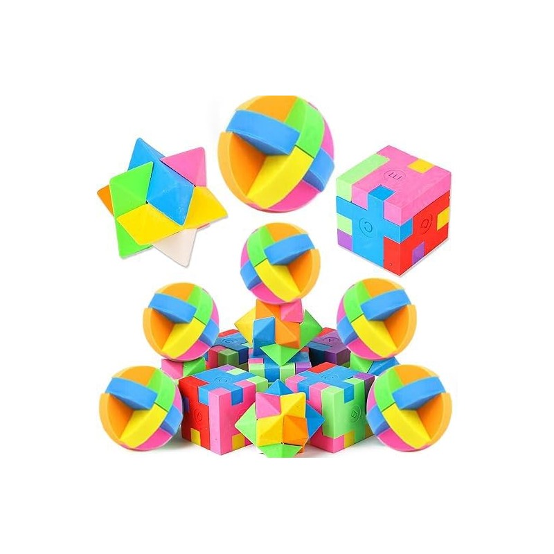 PROLOSO 15 Pcs Puzzle Cube Pencil Erasers Kids Party Favors