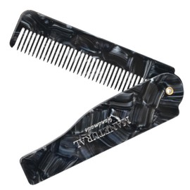 MANETURAL 80L Fine Tooth Comb Pocket Comb - 6.4" Hair Comb for Women and Kids, Beard Care or Mustache，Grooming Comb for Men，Handmade Saw Cut Hand Polished. (1 PACK, Black Tokyo)