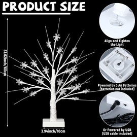 Retisee 1 Pcs Snowflake Tree LED Light with 24 LED Lights Timer USB Battery Operated Christmas Snow Indoor Outdoor for Home Table Party Decor (White Color,Snowflake)