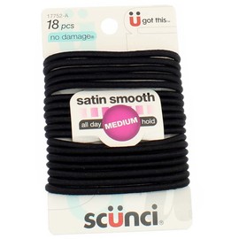 Scunci No Damage satin smooth Medium hold Black Hair Elastics 18 pcs