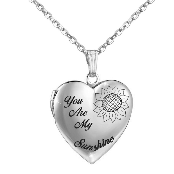 MUERDOU Heart Sunflower Locket Necklace That Holds Pictures You are