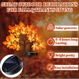VIHOSE 4 Pcs Fall Maple Outdoor Solar Lights Thanksgiving Decorations LED Tree Lights Powered Solar Stake Waterproof for Outside with Adjustable Branches Autumn Decorations for Yard Lawn Patio