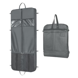 Univivi Long Dress Bag, 60 inch Dress Cover with 5 Zip Pockets and PVC Transparent Window, Waterproof Foldable Garment Bag for Women for Travel with Adjustable Handles, for Wedding and Feast, Grey