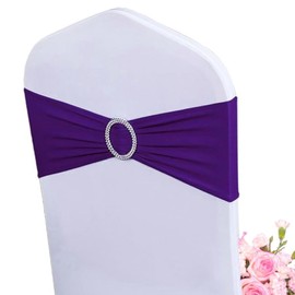 Albassa Chair Sashes Spandex Stretch Chair Bows with Buckle Slider for Wedding Party Decorations (Purple, 50PCS)
