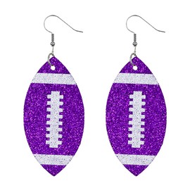 Glitter Faux Leather Football Drop Dangle Earrings for Women Gift Accessories Football Jewelry for Moms-Purple